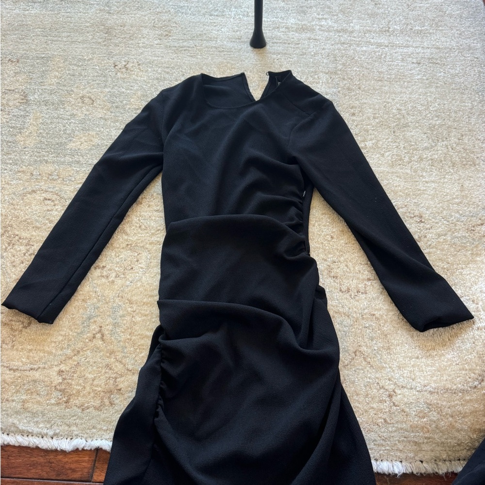 Zara Black Ruched Long Sleeve Sheath Dress